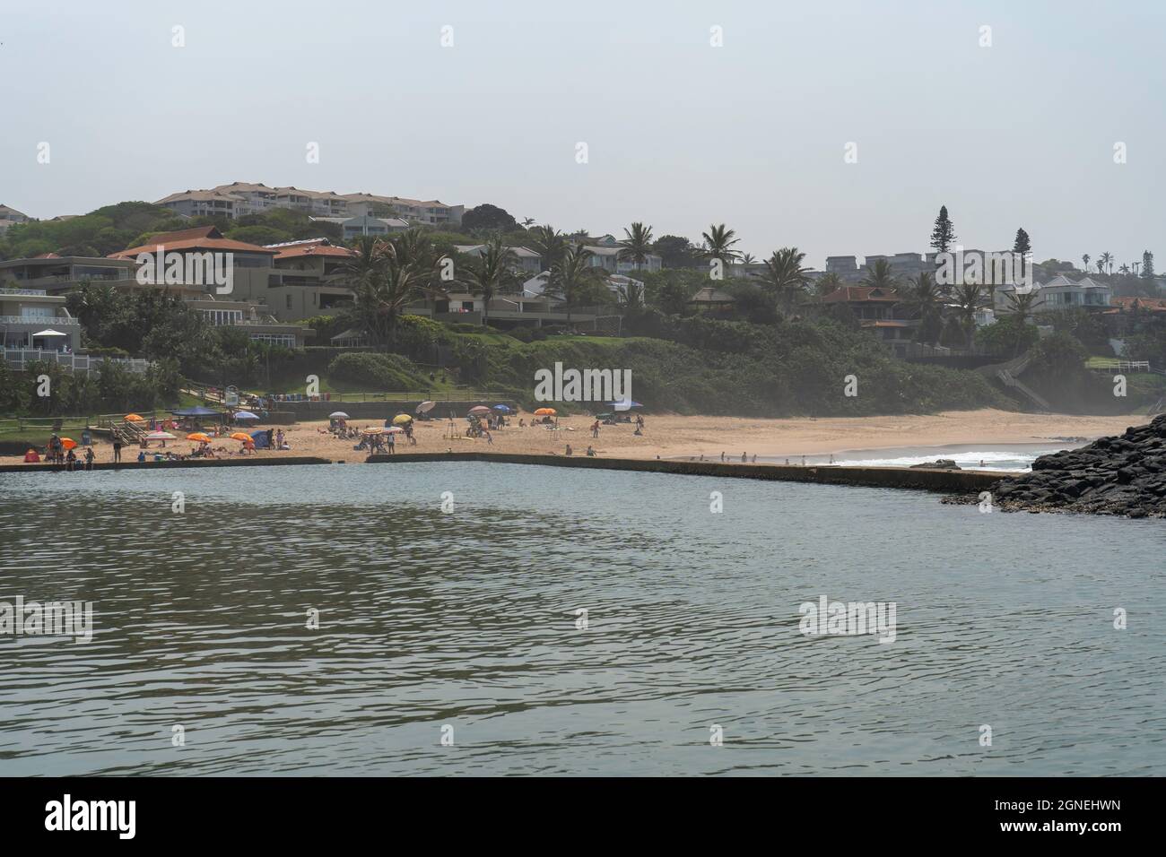 View of the rock pool and beach on the Dolphin Coast in Durban South Africa. High quality photo Stock Photo