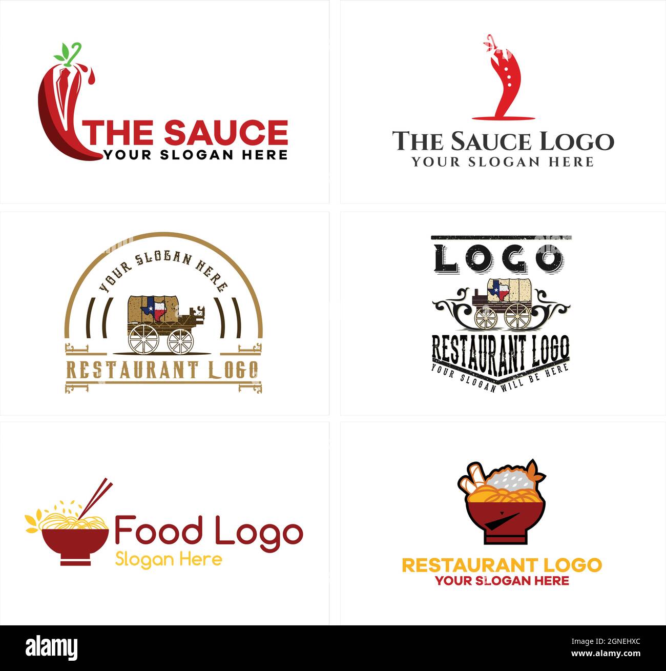 Set of food restaurant noodles sauce logo design Stock Vector Image