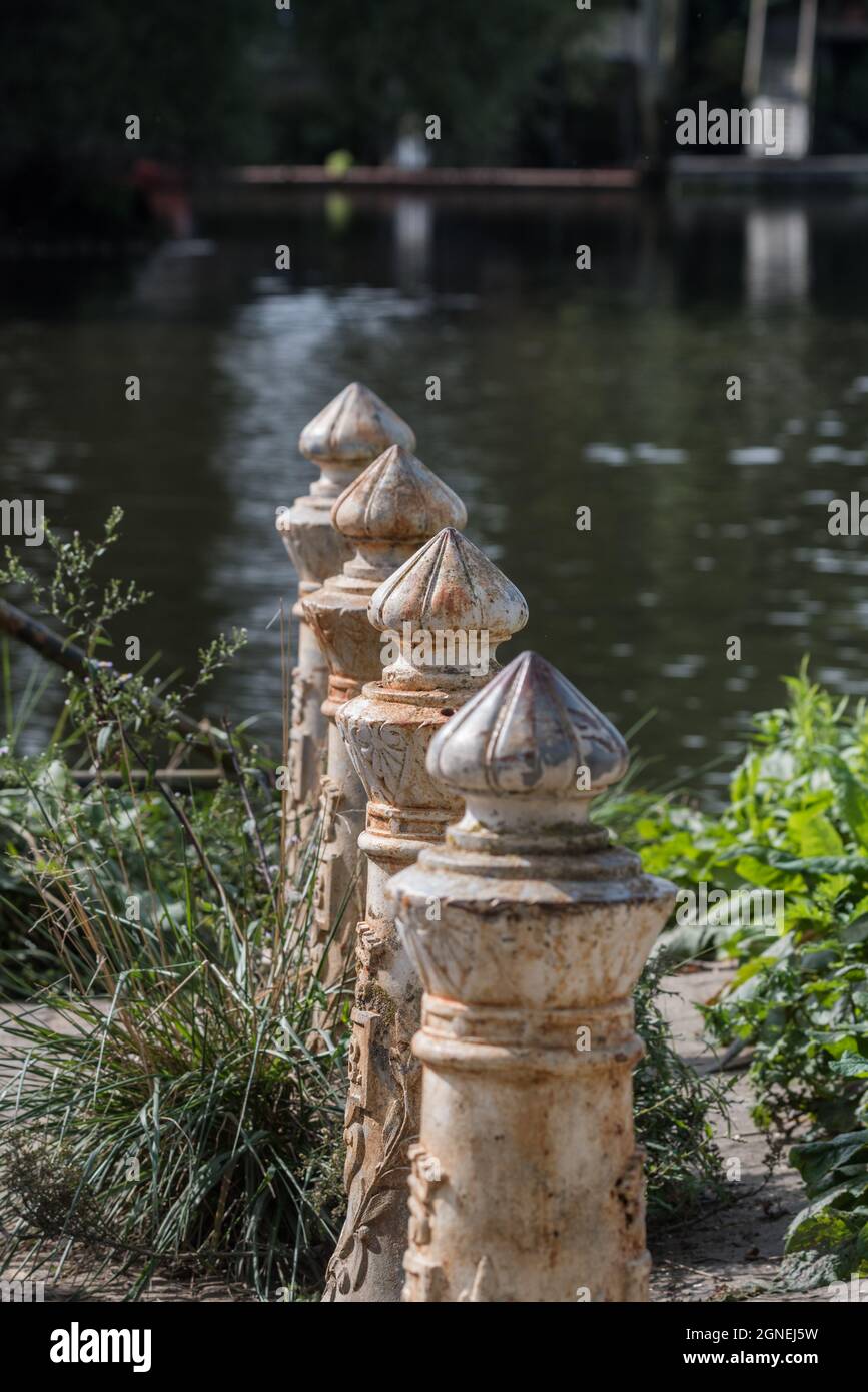 Bollards near to the River Thames in Richmond upon Thames, Surrey Stock Photo