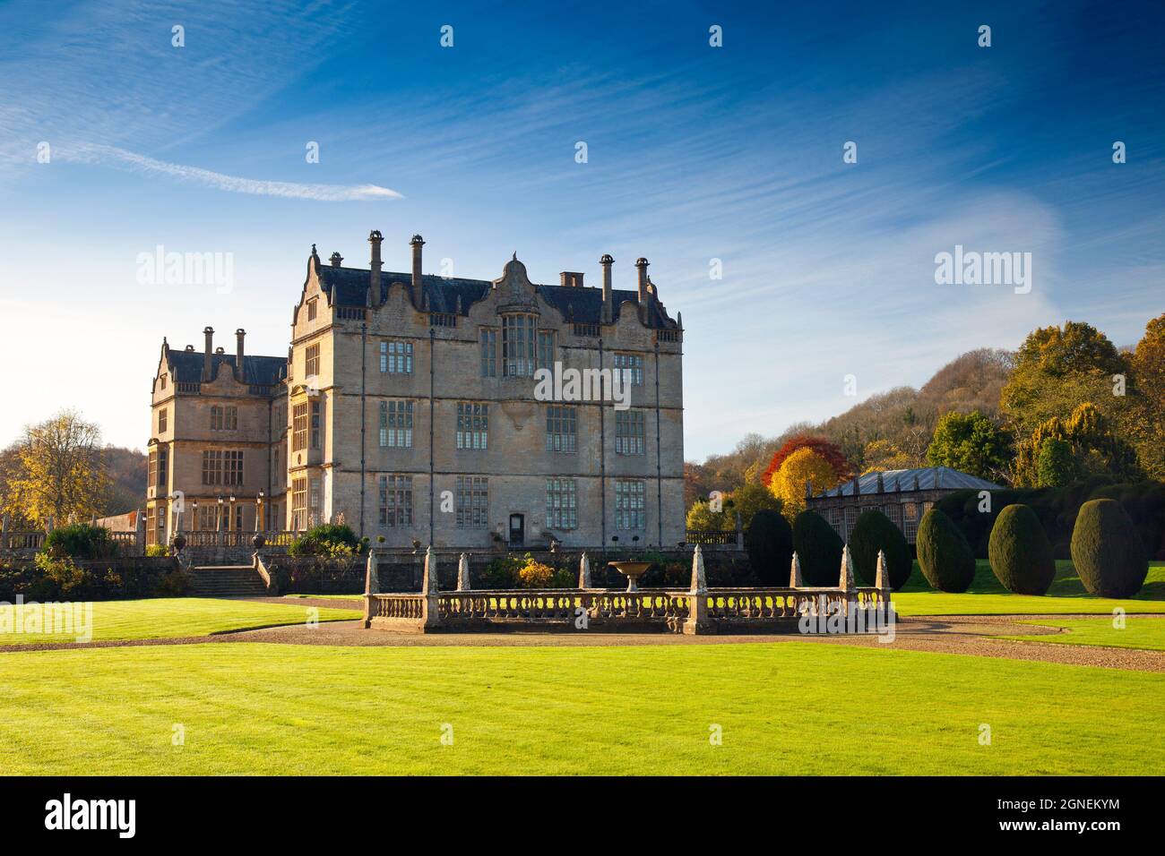 The impressive fountain garden at Montacute House, an Elizabethan mansion with garden near