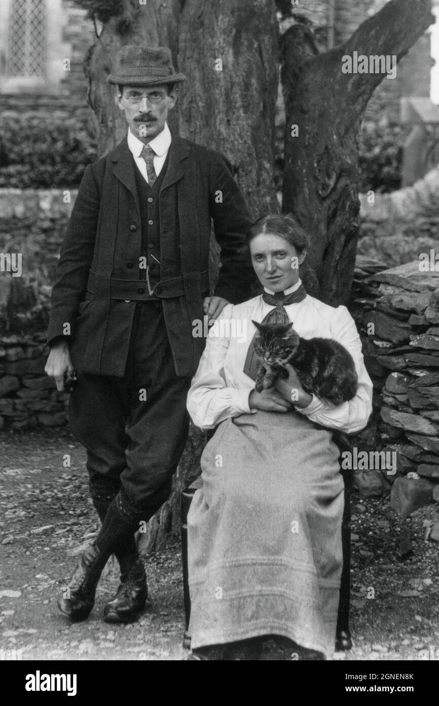 Professional artists of the late 1800s and early 1900s, William Smallwood Winder (1869 - 1910) and May Chatteris Winder née Fisher (1874 - 1910), in Staveley, near Kendal, Cumbria (formerly Westmorland), England, on the edge of the English Lake District.  Both William and May were founder members of the English Lake Artists’ Society, established in 1904. Stock Photo