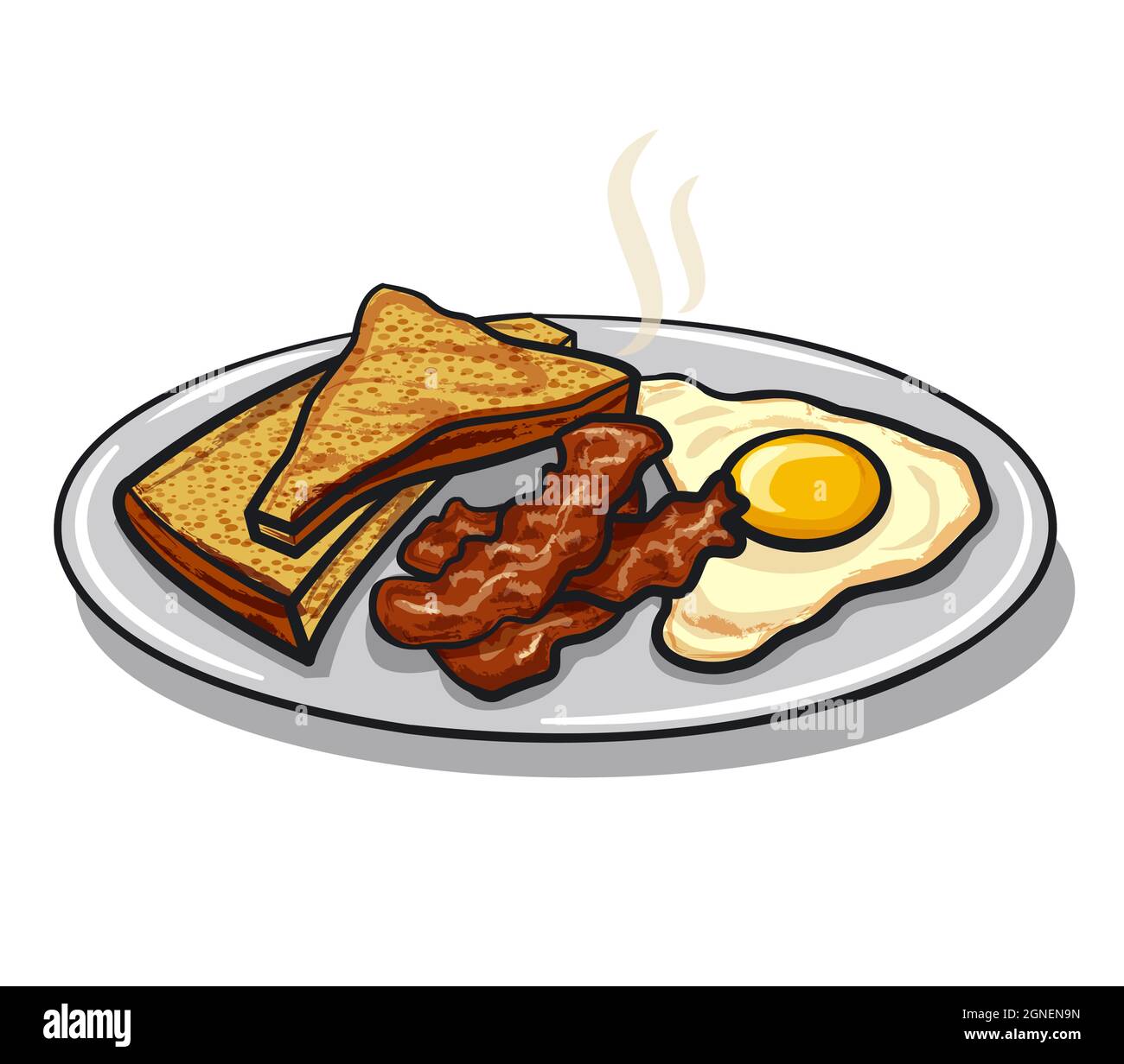 Illustration of the hot roasted bacon, egg and toasts on the plate Stock  Vector Image & Art - Alamy