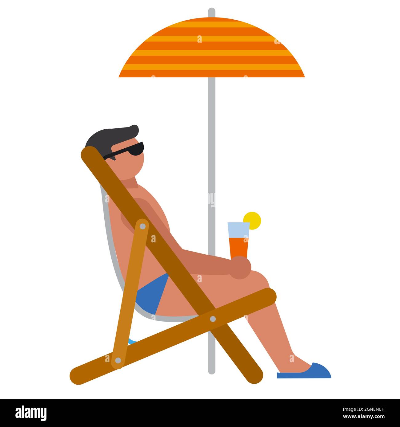 illustration of the man relaxing on the summer tropical beach under the umbrella Stock Vector