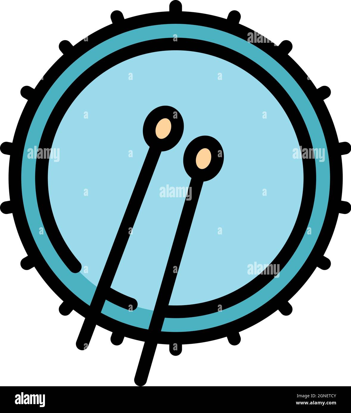 Drum and drumsticks icon. Outline drum and drumsticks vector icon color ...