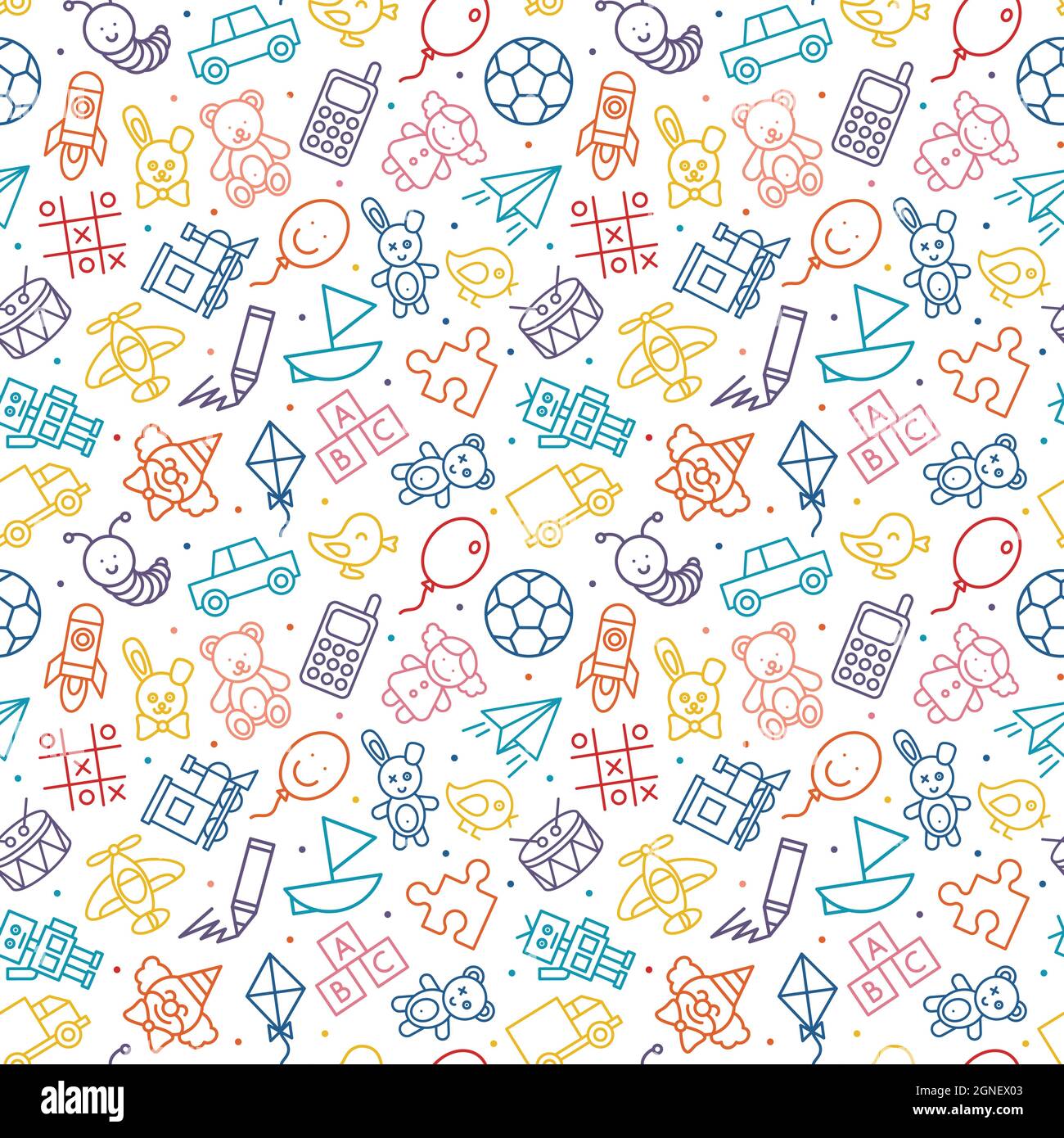 Seamless pattern of kids toys. Baby background, vector illustration for boy  and girl. Fabric design from line icon Stock Vector Image & Art - Alamy