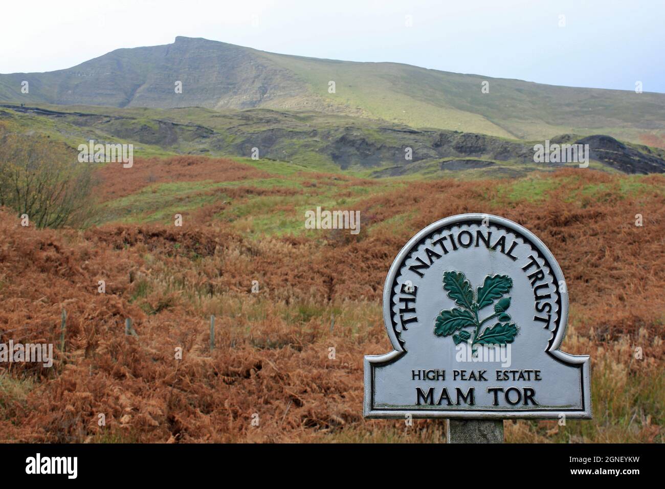 National Trust Sign - Mam Tor, outside Castleton, Derbyshire, UK Stock Photo