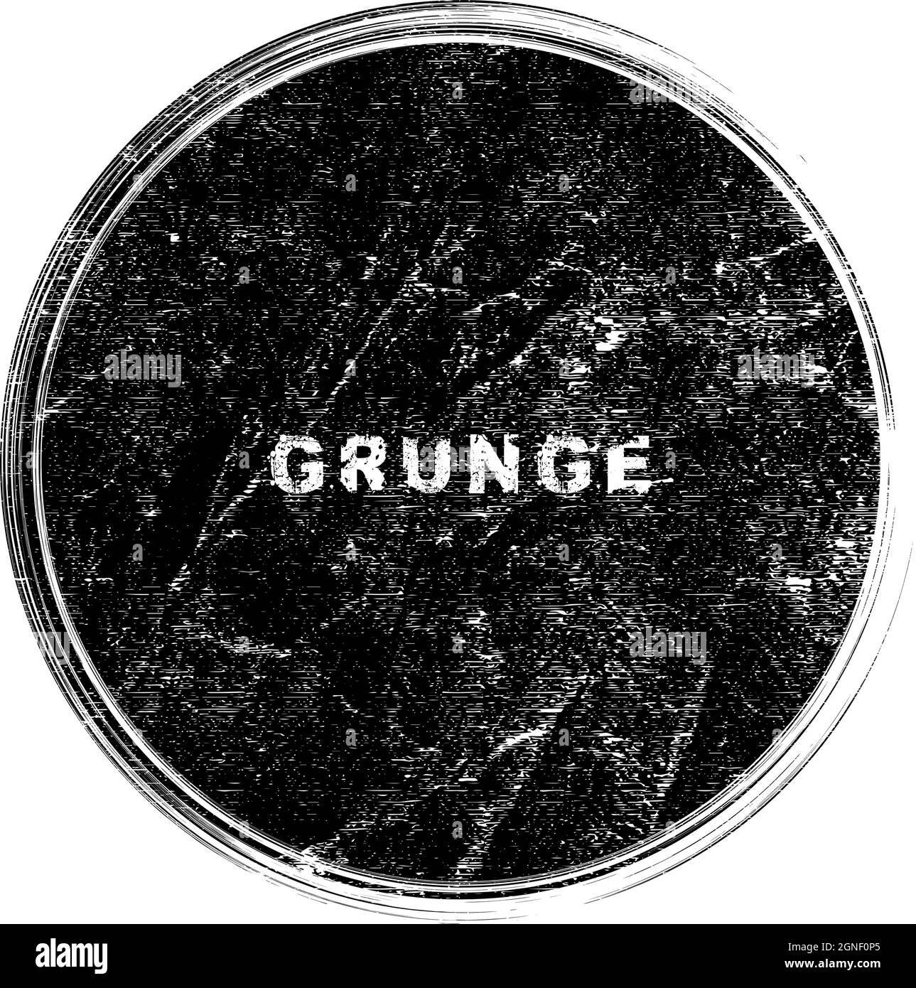 Grunge black scratch stamp. Vector round shape. Distress textures
