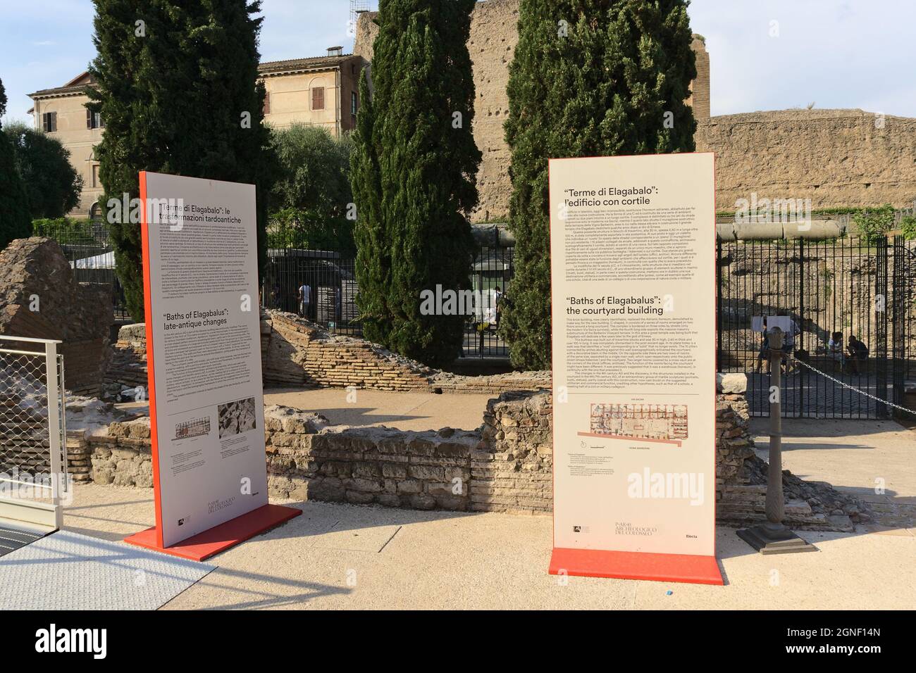 ROME, ITALY - Sep 01, 2019: The view of Baths of Elagabalus at Roman Forum, Palatine hills, Rome, Italy Stock Photo