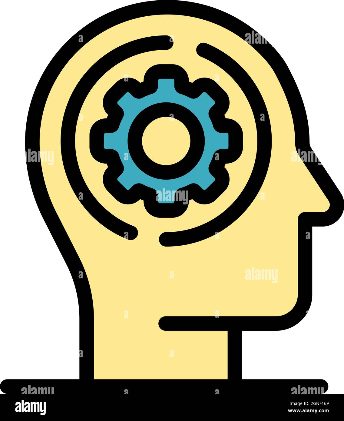 Gear human brain icon. Outline gear human brain vector icon color flat ...