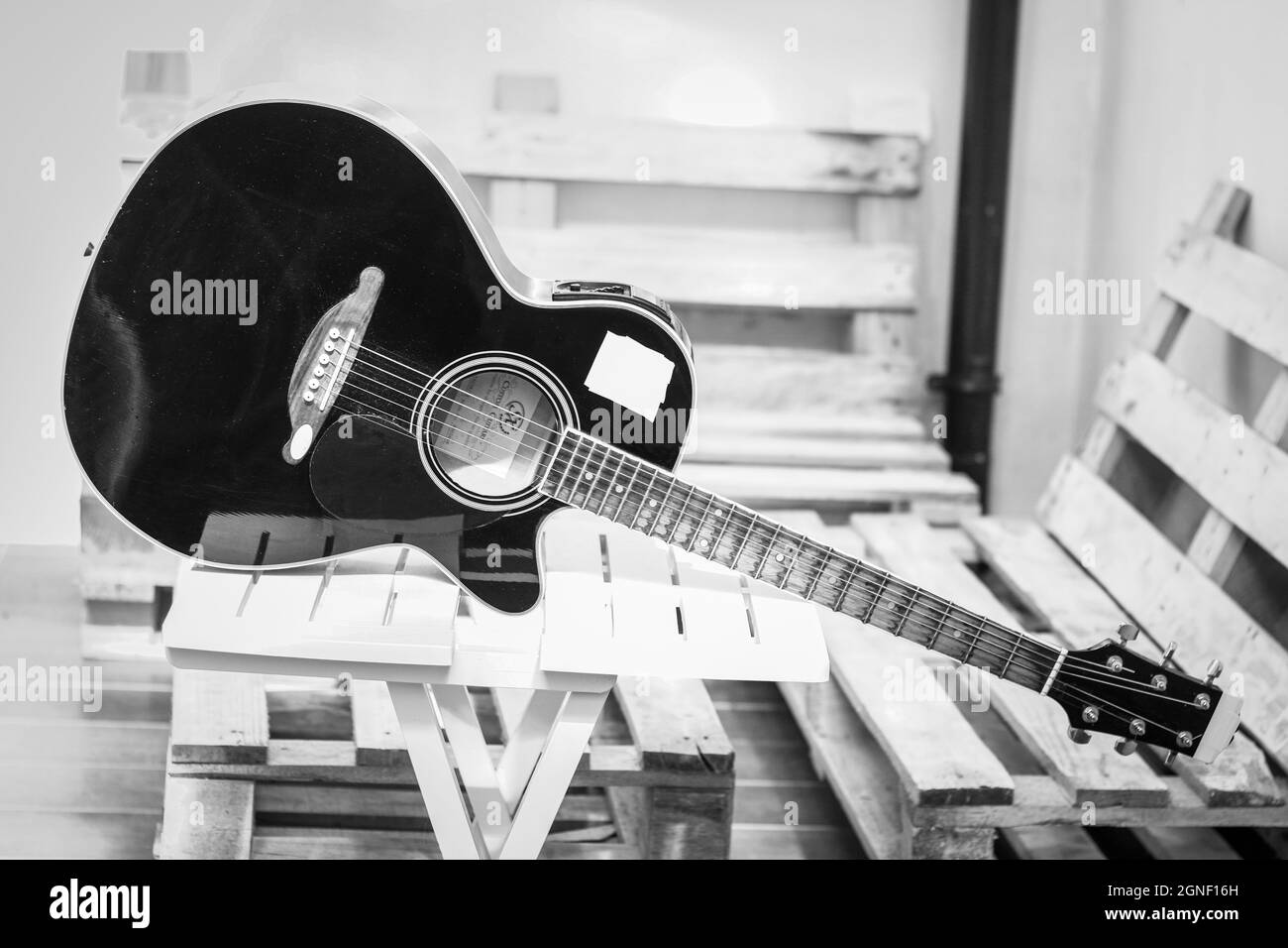 Black and white guitar Stock Photo Alamy
