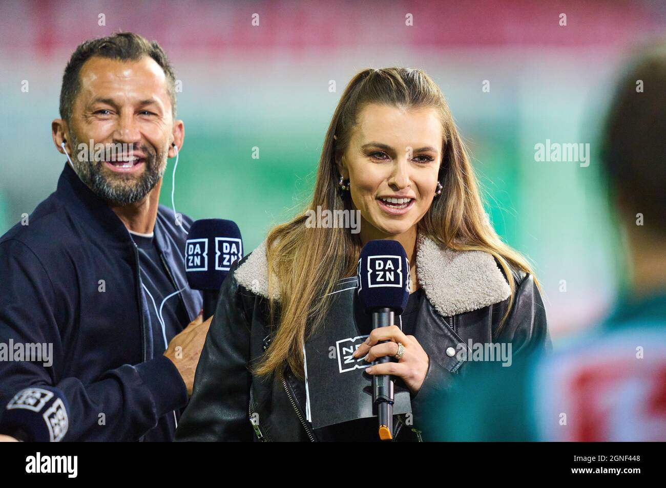 Fuerth, Germany. 24th Sep, 2021. Laura WONTORRA, sports presenter,  reporter, woman, moderator, TV, television, DAZN interview with Hasan (  Brazzo ) Salihamidzic, FCB Sport director in the match SpVgg GREUTHER FÜRTH  -