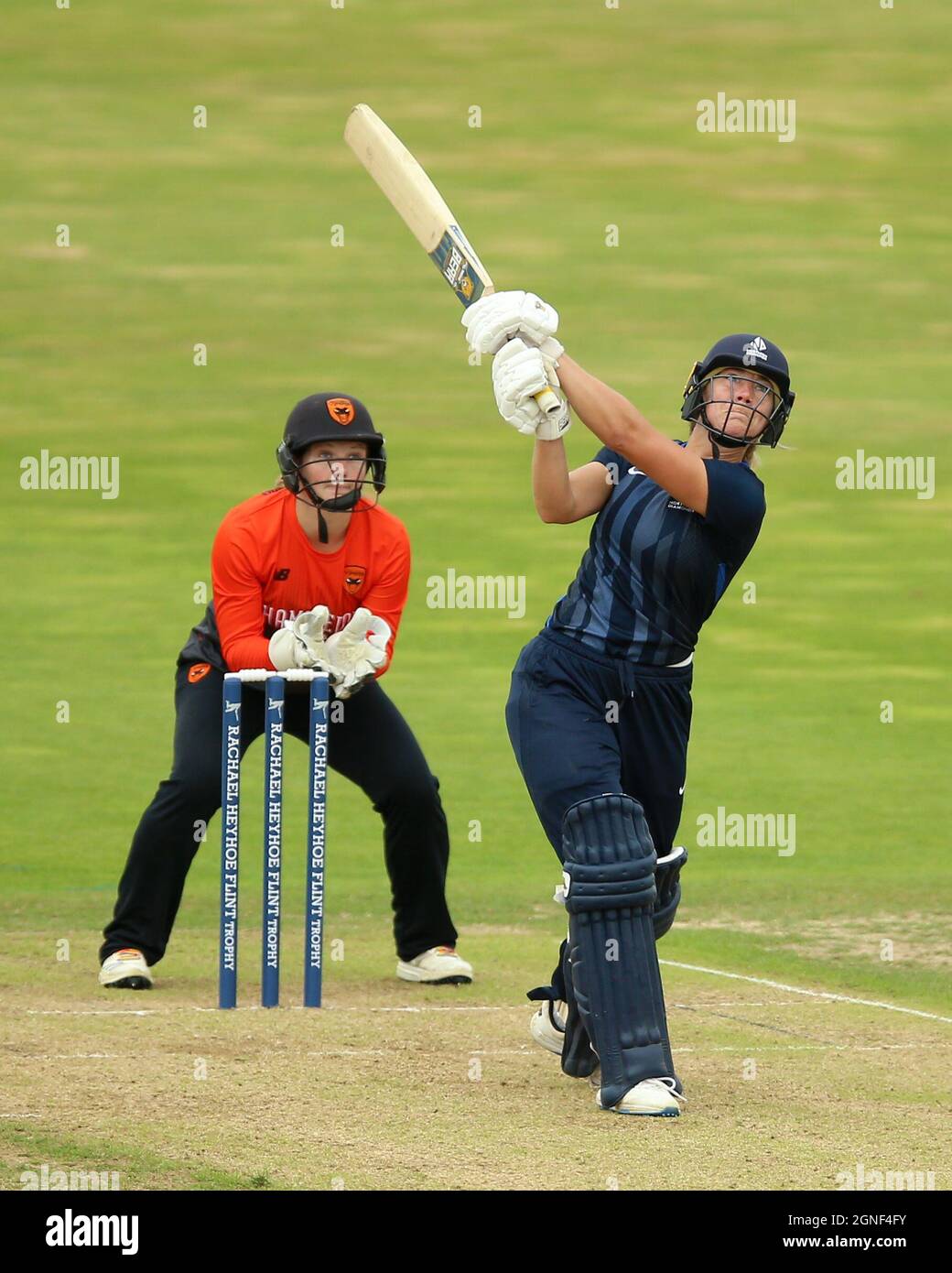 Southern Viper's Carla Rudd (left) and Northern Diamond's Ami Campbell during the Rachael Heyhoe Flint Trophy Final at The County Ground, Northampton. Picture date: Saturday September 25, 2021. Stock Photo