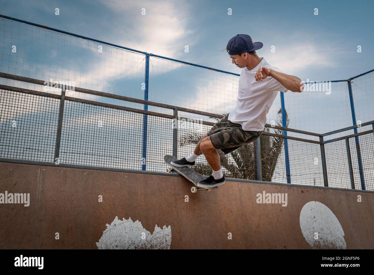 young man skateboarding on the ramp of a skate park Stock Photo - Alamy