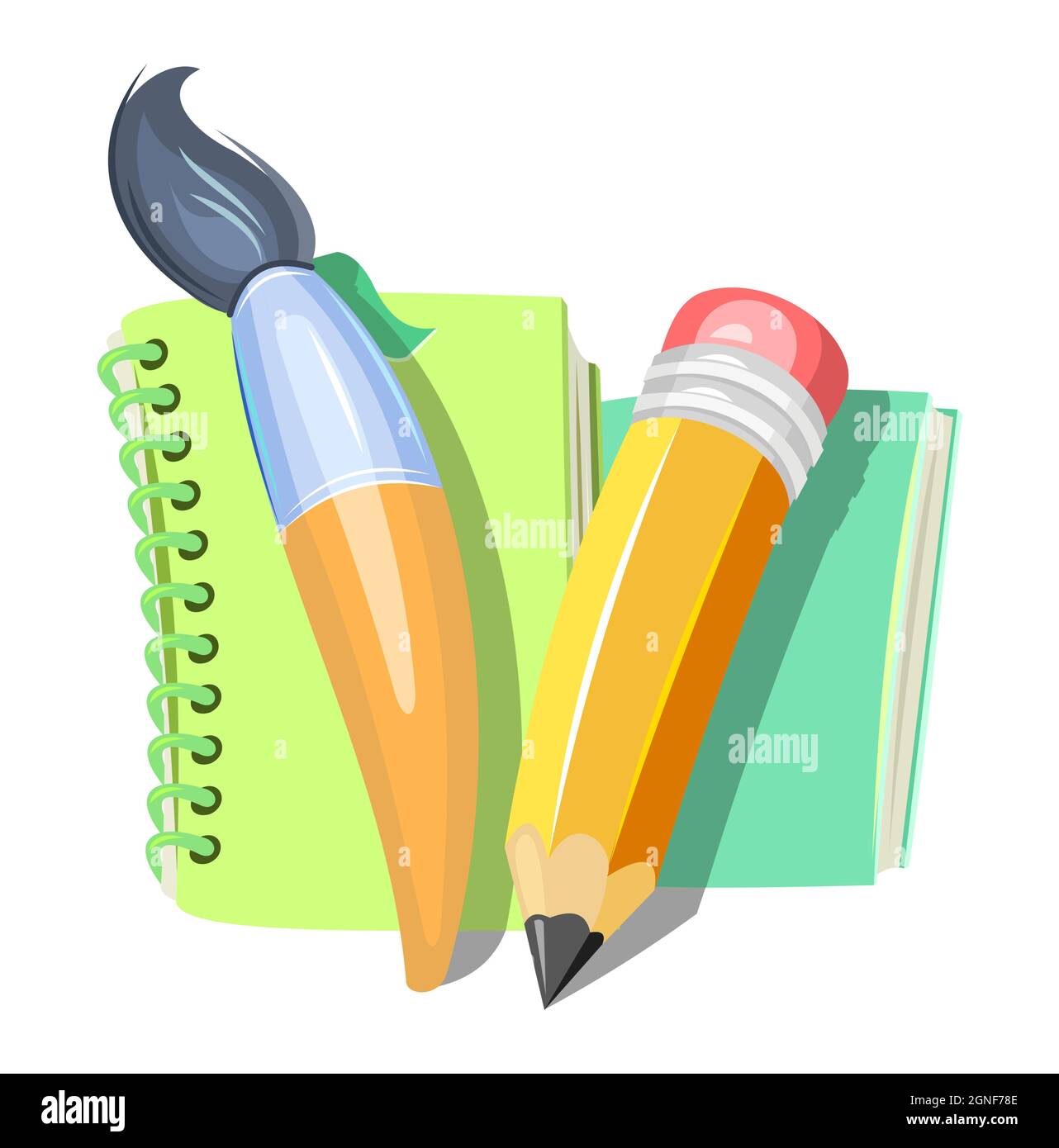 Books pencils brush back Royalty Free Vector Image