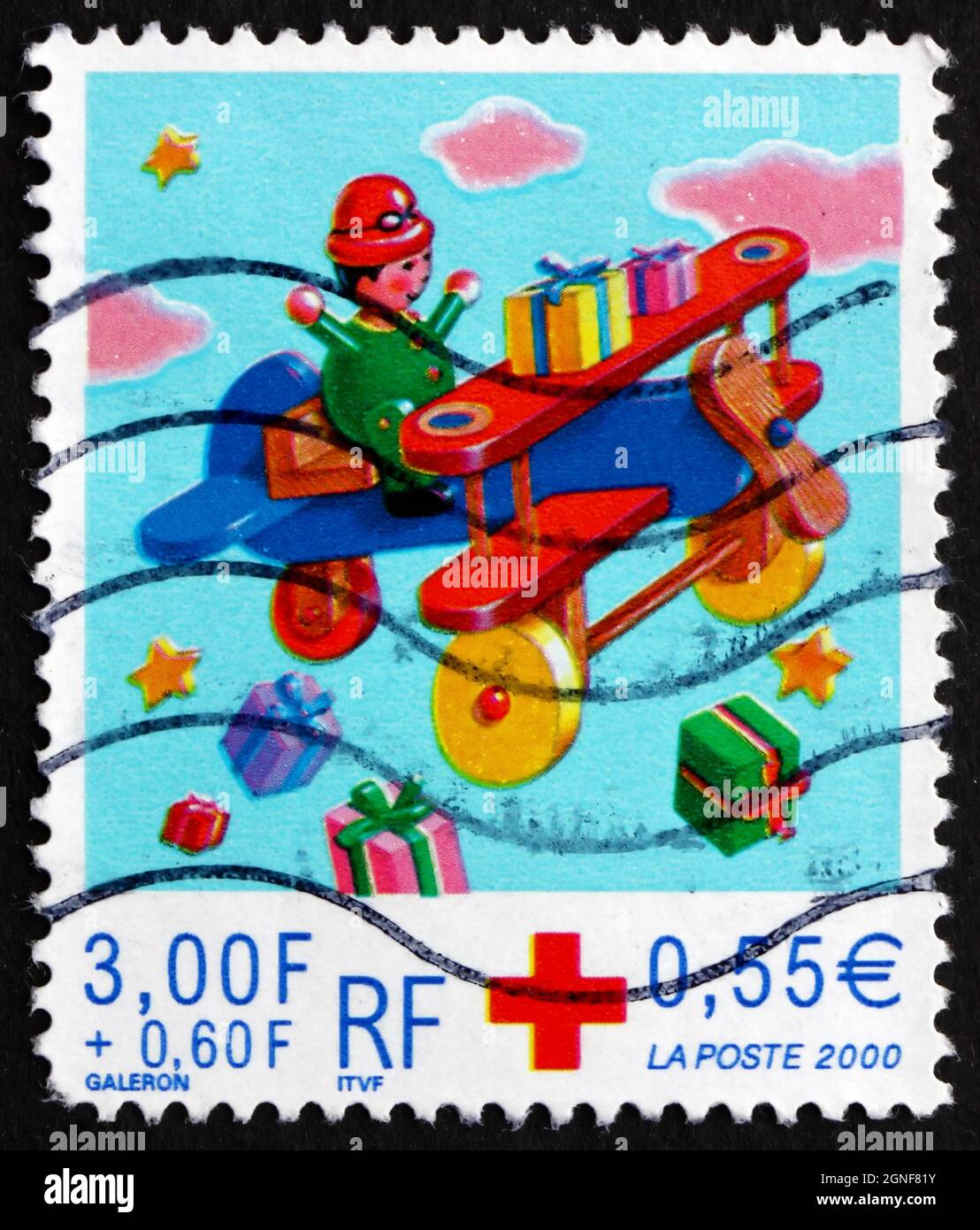 FRANCE - CIRCA 1999: a stamp printed in the France shows Toy Airplane, Christmas, circa 1999 Stock Photo