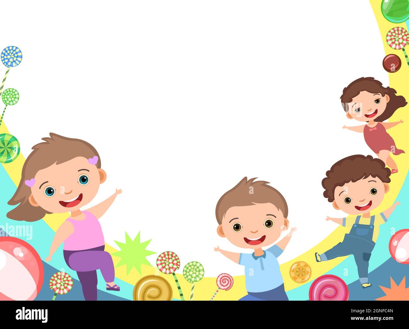 Children are joy. Frame. Happy childhood. Little boys and girls. Kid are  having fun. Nice kid. Cartoon style. Isolated on white background. Vector  Stock Vector Image & Art - Alamy