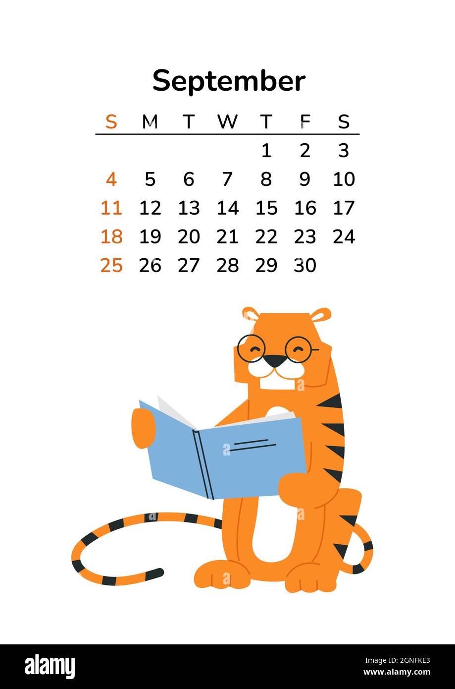 Vertical calendar 2022 with tigers. September page. A4 format pages. Tiger  in cartoon style. Chinese horoscope. Vector isolated illustration. Reading  Stock Vector Image & Art - Alamy