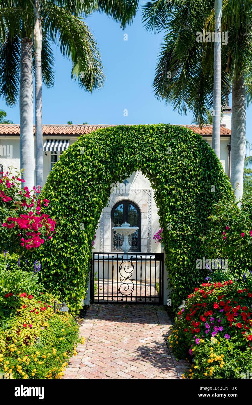 Side entrance to stately luxury home in Naples Florida, USA Stock Photo