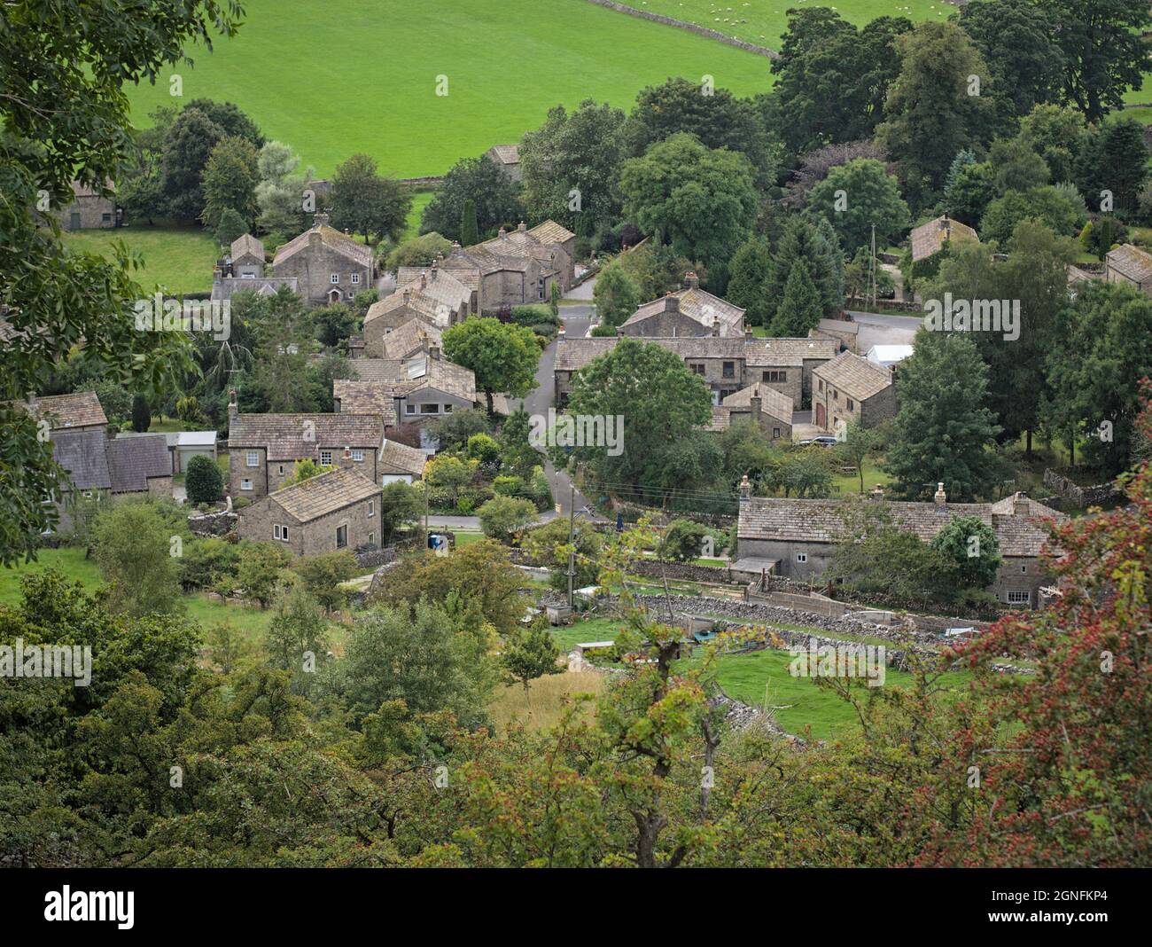 Starbotton from Starbotton Cam Road below Starbotton Cam Pasture Wharfedale Craven Yorkshire Dales NP Stock Photo