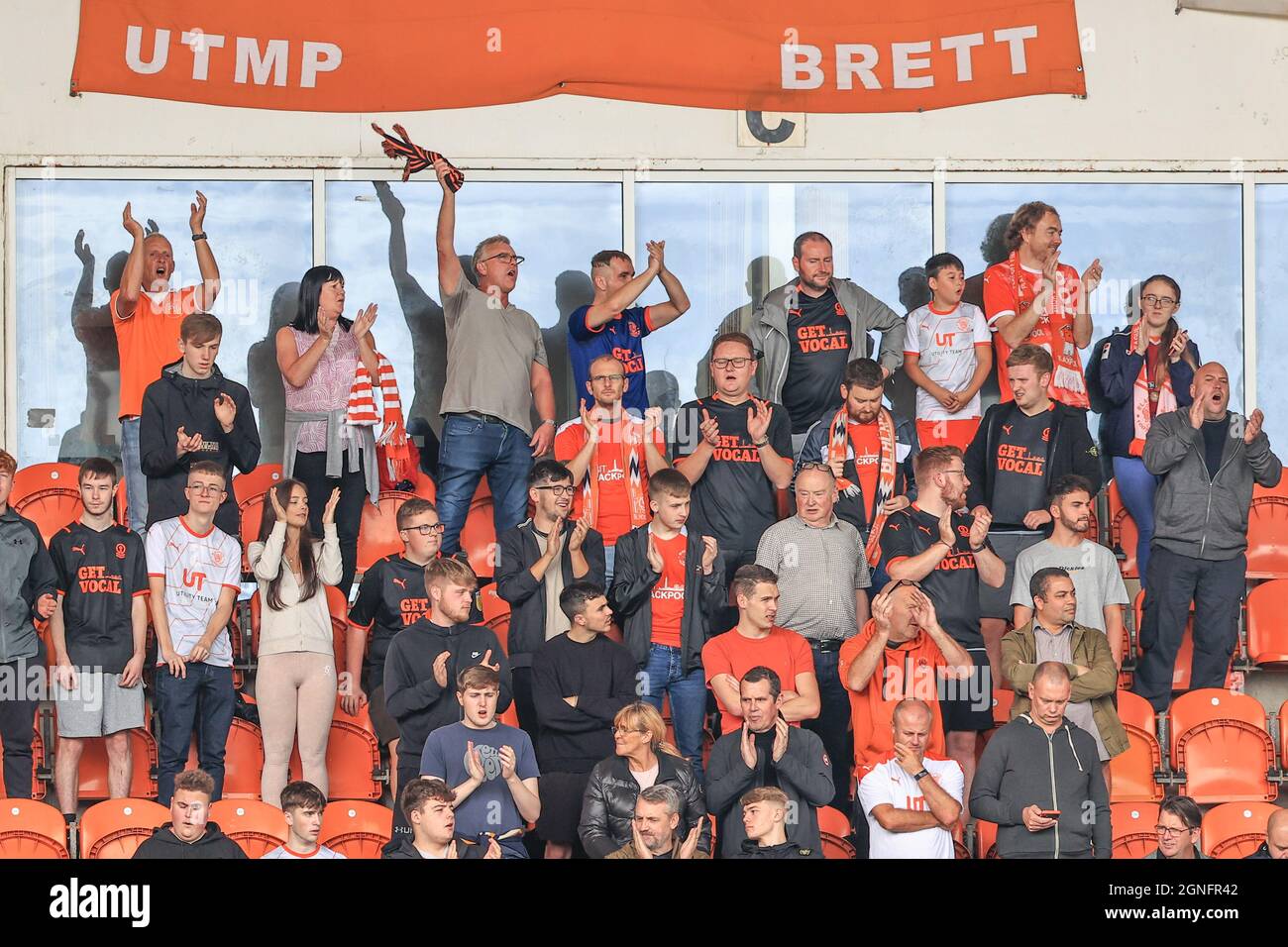 Blackpool fans sing away Stock Photo Alamy