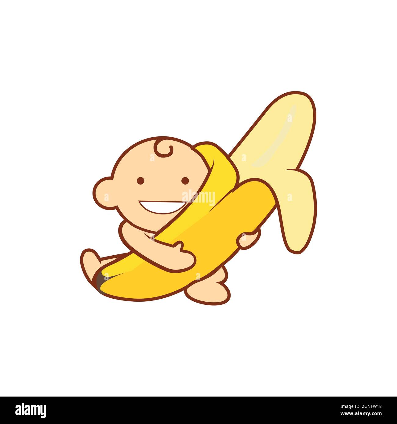 child kid and banana logo icon cartoon flat concept vector graphic design Stock Vector Image
