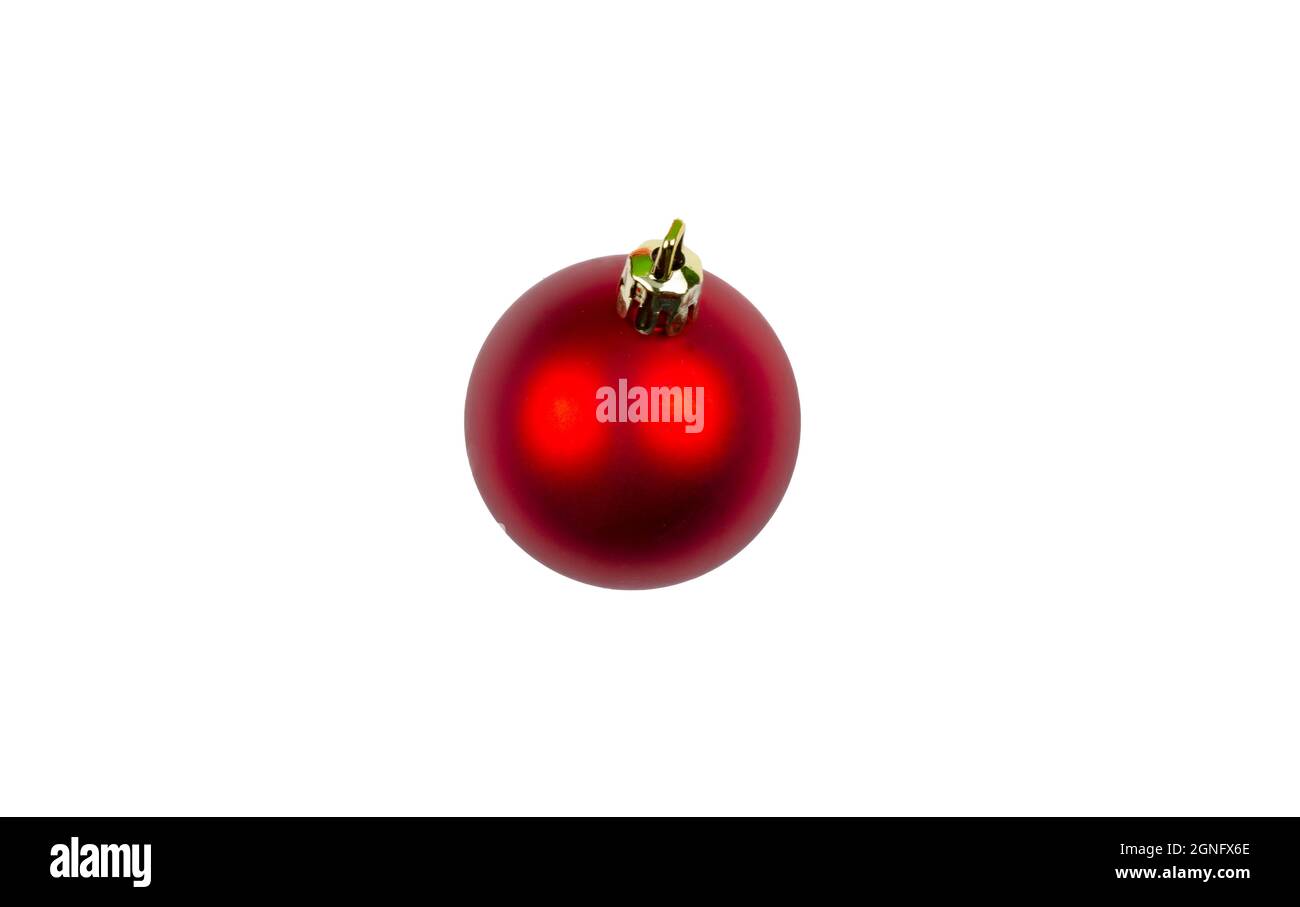 typical bright red ball for Christmas tree decoration isolated on white background Stock Photo