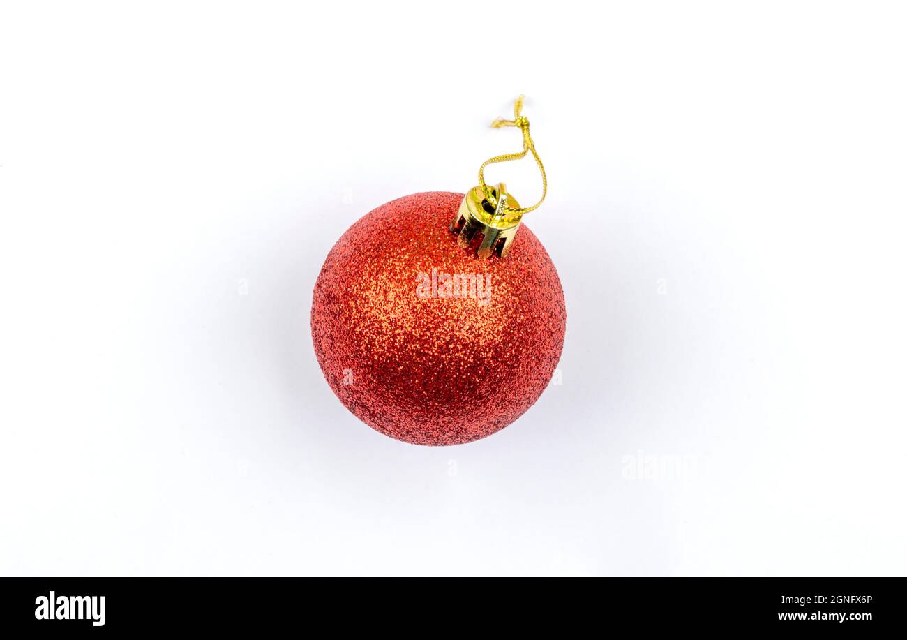 red ball with glitter christmas tree decoration isolated on white ...