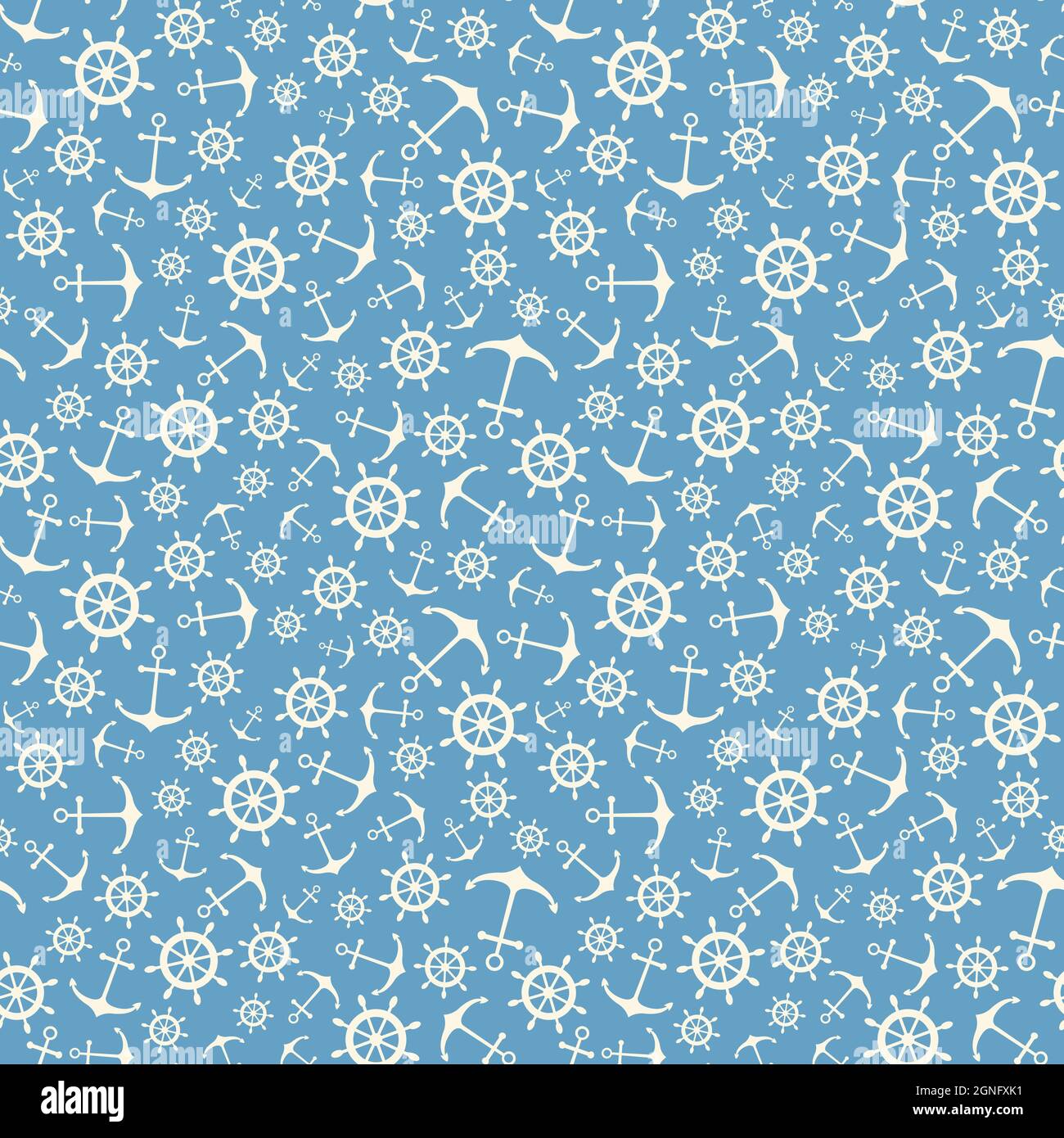 Nautical seamless pattern with ship wheels and anchors. Vector ...