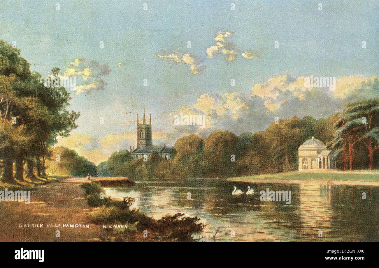 Antique postcard entitled “Garrick Villa, Hampton”. Depicts the River