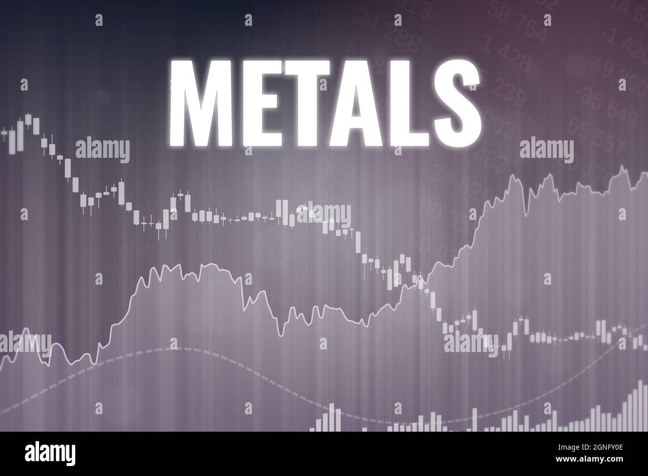 Financial market sector Metals on dark gray finance background from graphs, charts. Trend Up and Down. 3D render. Financial market concept Stock Photo