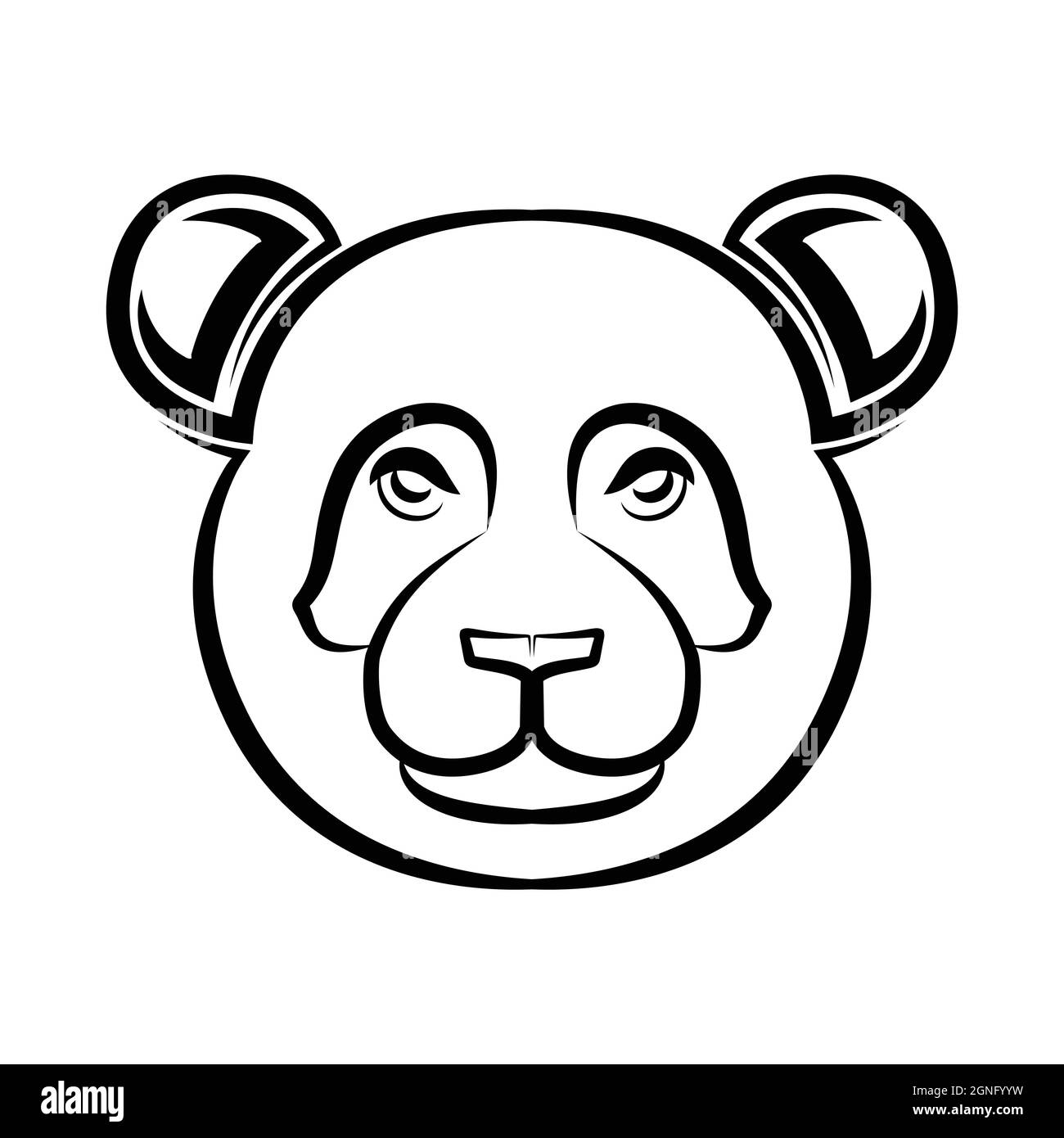 Black and white line art of panda head. Good use for symbol, mascot