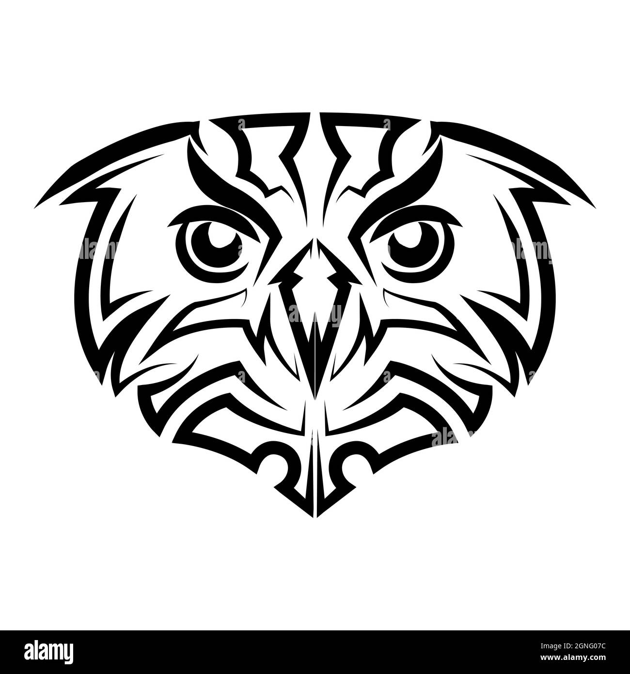 Black and white line art of owl head. Good use for symbol, mascot ...