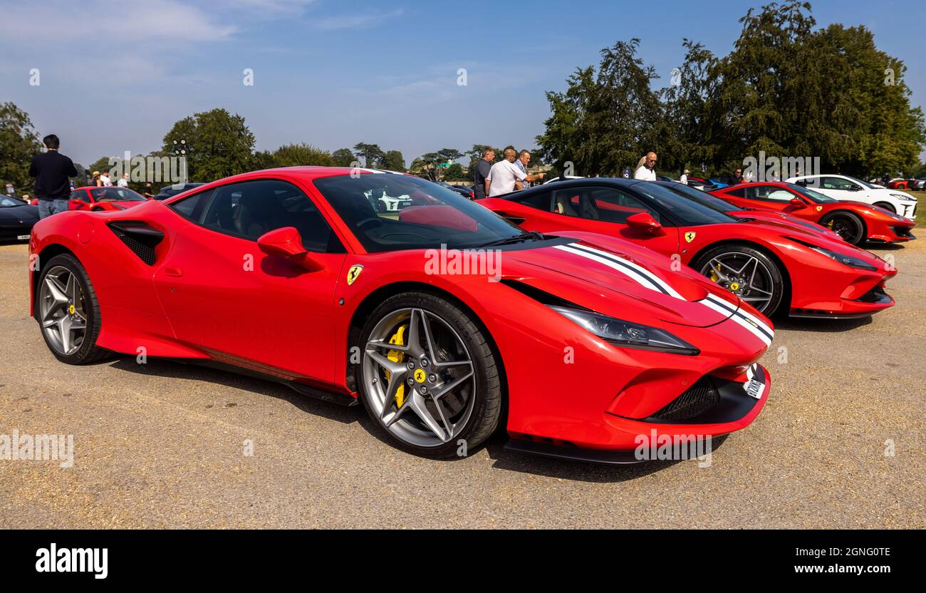 Ferrari F8 Tributo ‘BV21 KWG’ on display at the Salon Privé motor show held at Blenheim Palace on the 5th September 2021 Stock Photo