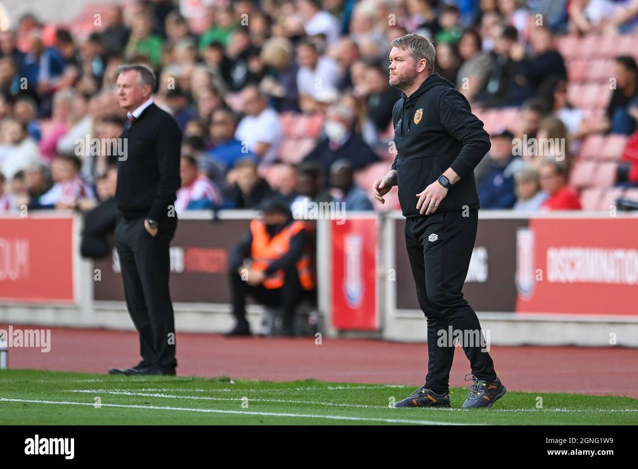 Grant McCann manager of Hull City on the touchline in, on 9/25/2021. (Photo by Craig Thomas/News Images/Sipa USA) Credit: Sipa USA/Alamy Live News Stock Photo