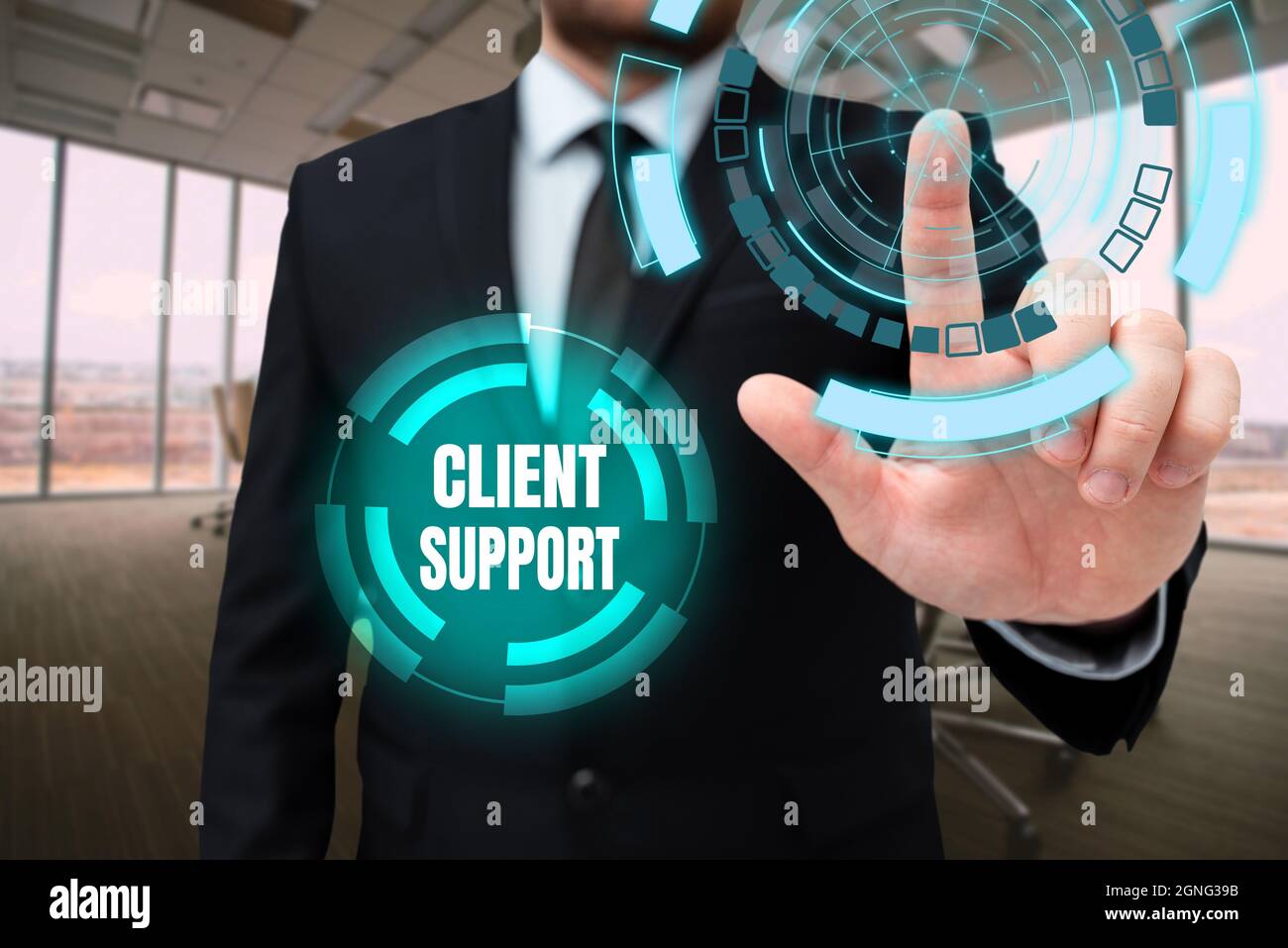 Hand writing sign Client Support. Business overview focus on helping ...