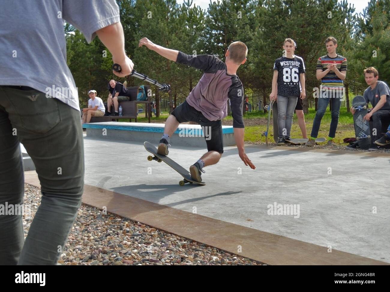 Dobrograd, Vladimir region, Russia. 20 May 2017. Competitions skateboarding and BMX dedicated to the opening of the skateboarding season. Teen on skat Stock Photo