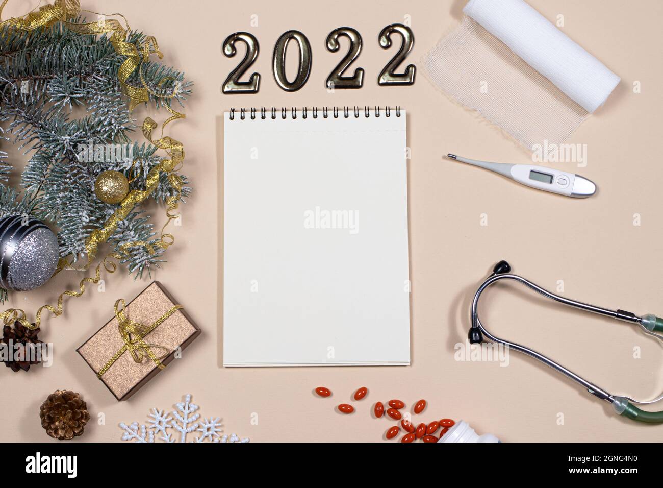 Christmas 2022 Phone Plan Deals Medical Notebook And Plans Of The Clinic For 2022. Medical Christmas Beige  Banner For The Hospital And Doctor Stock Photo - Alamy