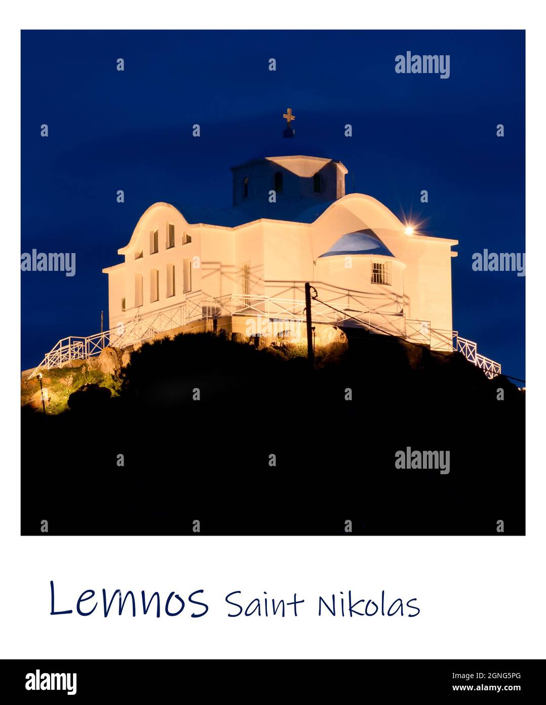 The church of Agios Nikolaos at blue hour Stock Photo