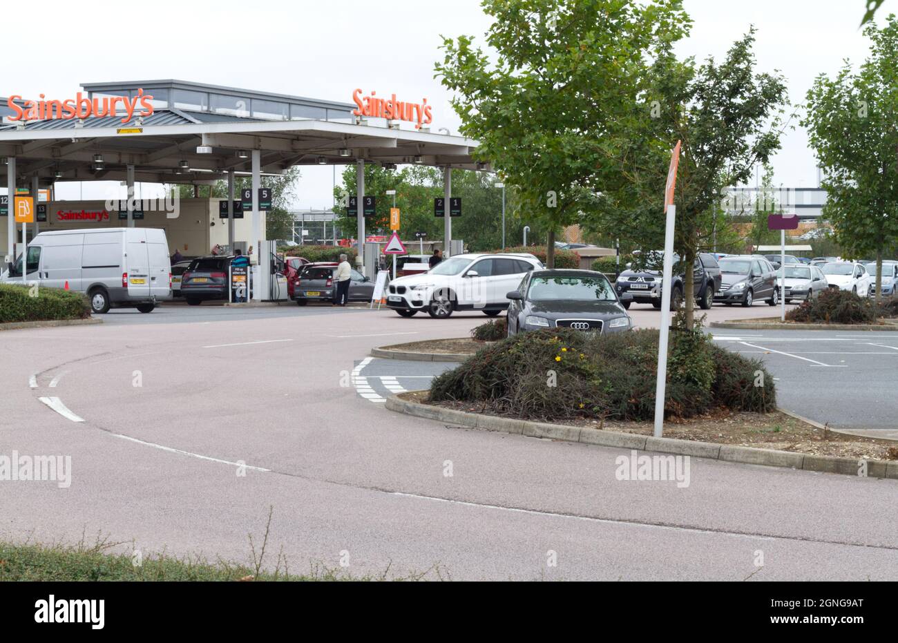 Petrol station queue of cars in Colchester, Essex on 25th Sept. 2021 as