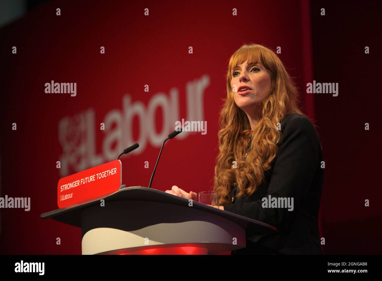 Brighton, UK. 25th Sep, 2021. Labour Party Deputy leader Angela Rayner gives her speech at the Labour Party Conference 2021 in Brighton Credit: Rupert Rivett/Alamy Live News Stock Photo