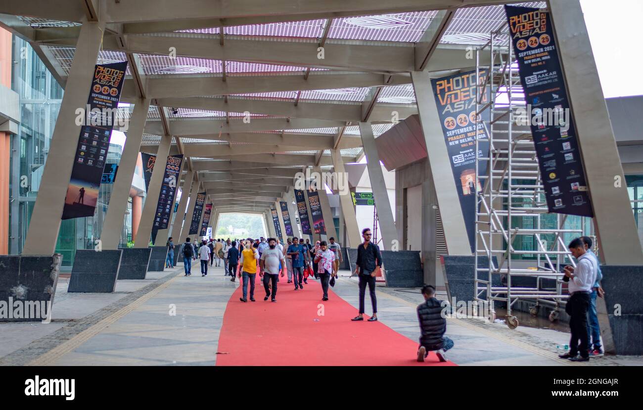 New Delhi, India. 25th Sep, 2021. Photographers and videographers visit the  photo Video Asia 2021 Exhibition held at Pragati Maidan (biggest exhibition  centre) in New Delhi.Photo Video Asia is a B2B platform