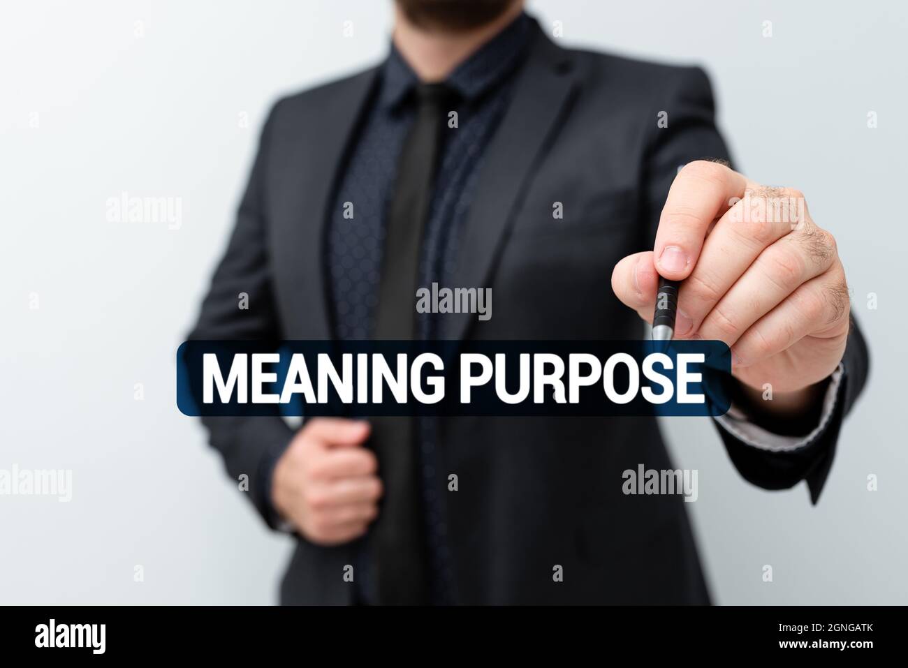 Text caption presenting Meaning Purpose. Business idea The reason for which something is done or created and exists Presenting New Plans And Ideas Stock Photo