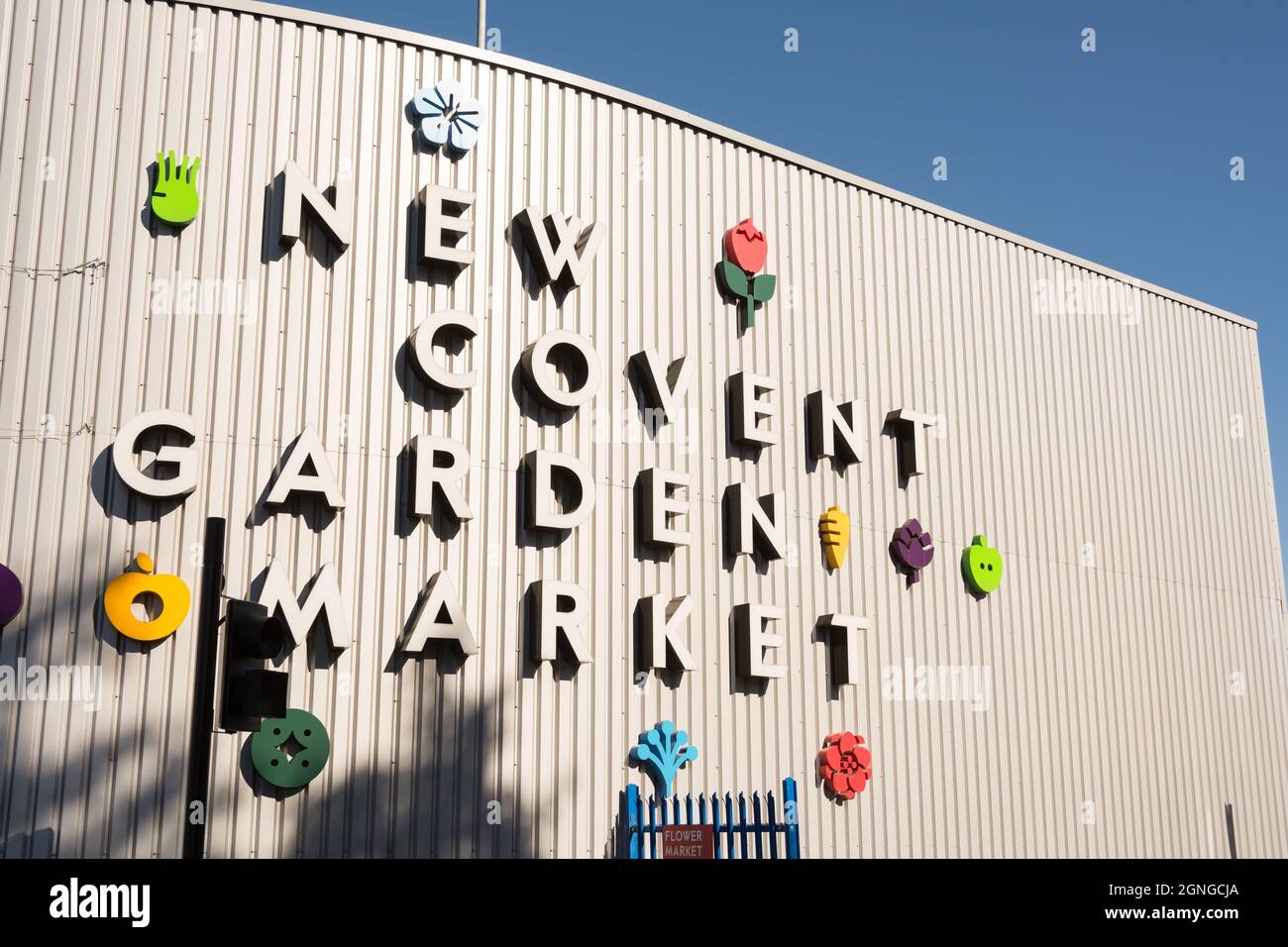 Decorative signage outside The New Covent Garden Market at Nine Elms, Battersea, London, England, UK Stock Photo