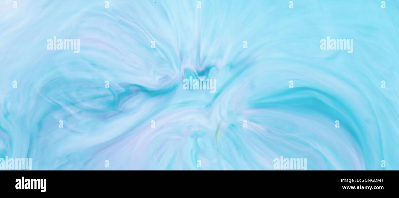 Fluid Art. Abstract liquid paint textured background with decorative spirals and swirls. Liquid pink blue backdrop. Trendy wallpaper Stock Photo