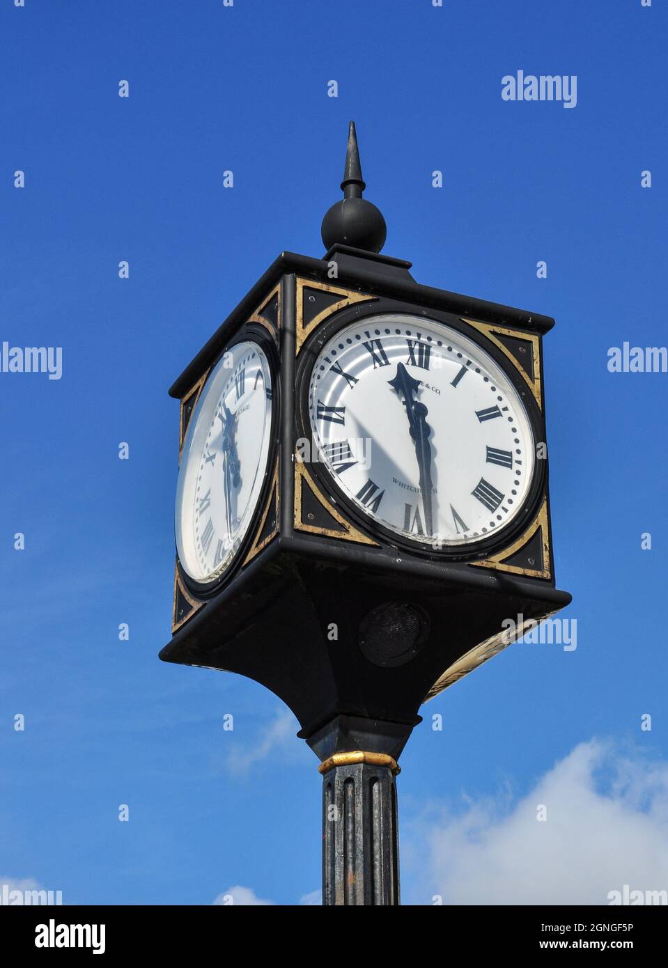 Four sided clock on Charles Street, Milford Haven, Pembrokeshire, Wales, UK Stock Photo