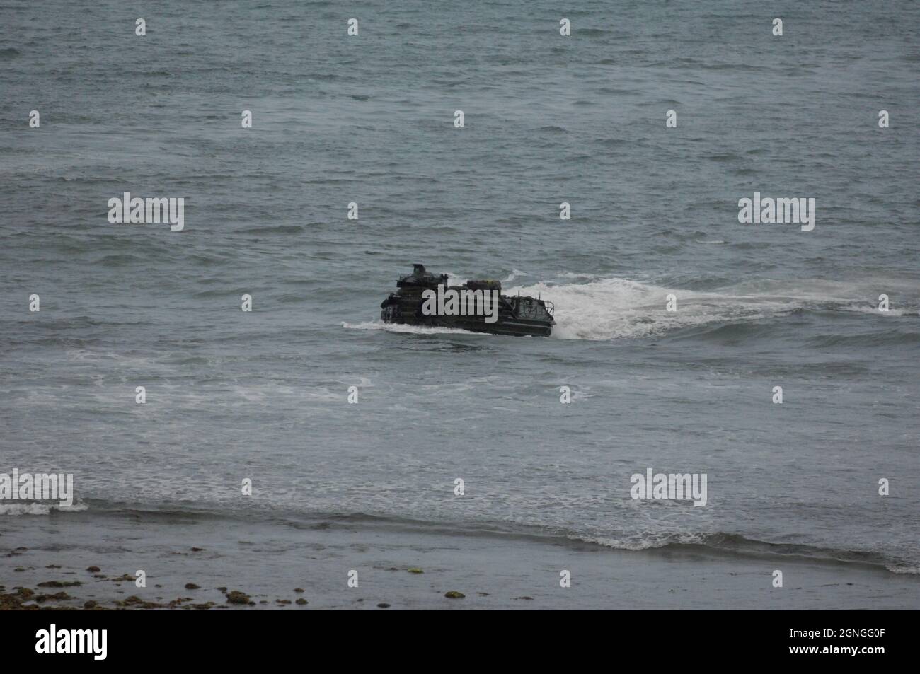 USMC AAV comes ashore during exercises at Camp Pendleton, California Stock Photo