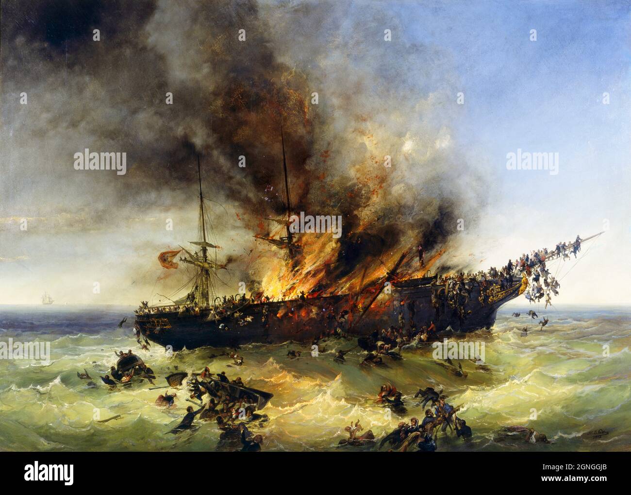 Sinking of the Emigrant ship 'Austria' on 13 September 1858 by Josef Püttner, oil on canvas, 1858 Stock Photo