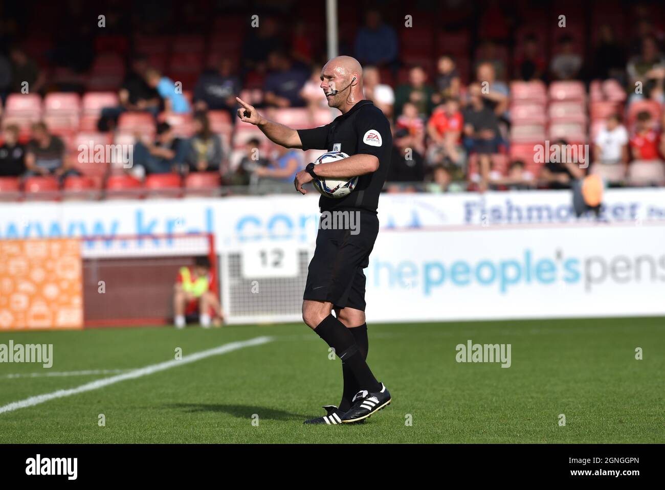 Referee Charles Breakspear during the Sky Bet League Two match between Crawley Town and Bradford City at the People's Pension Stadium  , Crawley ,  UK - 25th September 2021 Stock Photo