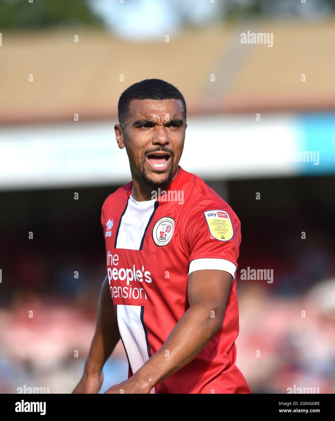 Kwesi Appiah of Crawley during the Sky Bet League Two match between Crawley Town and Bradford City at the People's Pension Stadium  , Crawley ,  UK - 25th September 2021 Editorial use only. No merchandising. For Football images FA and Premier League restrictions apply inc. no internet/mobile usage without FAPL license - for details contact Football Dataco Stock Photo