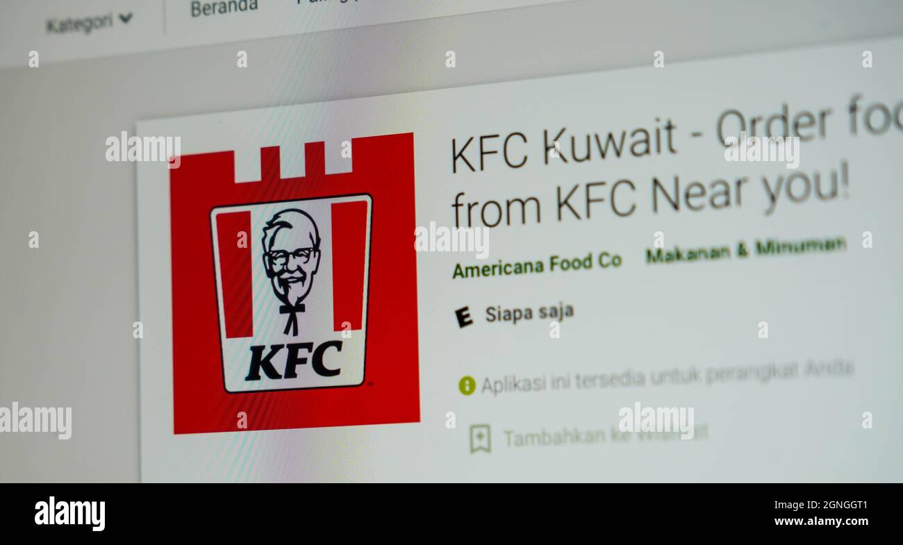 Jakarta, Indonesia-September 17th 2021: KFC Kuwait mobile Apps Website on the Screen on September 17th 2021. in Jakarta Indonesia. Stock Photo